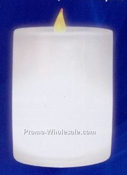 Yellow Flame Pillar Candle With White Base