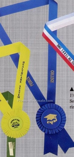 1"x30" Custom Satin Neck Ribbon With Rosette Head & Streamers