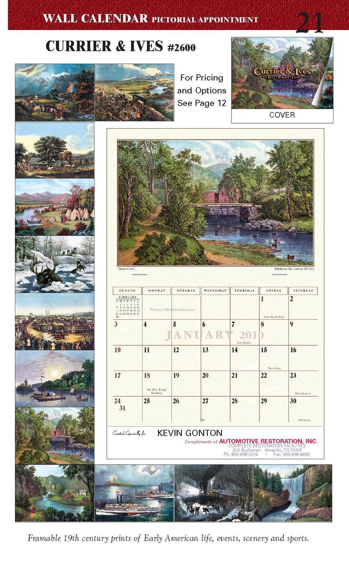 10-5/8"x9-1/2" Currier & Ives Pictorial Wall Calendar - Saddle Stitched