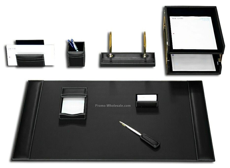 10-piece Rustic Leather Desk Set - Black