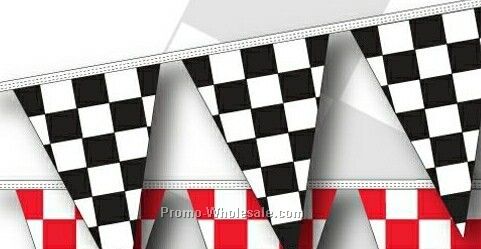 100' 4 Mil Triangle Checkered Race Track Pennant - Black/ White
