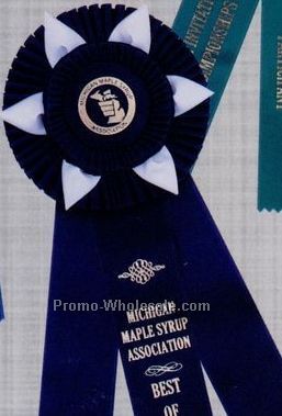 14-1/2" Custom Rosette Ribbon With 2"x12" Triple Streamer & 6" Head