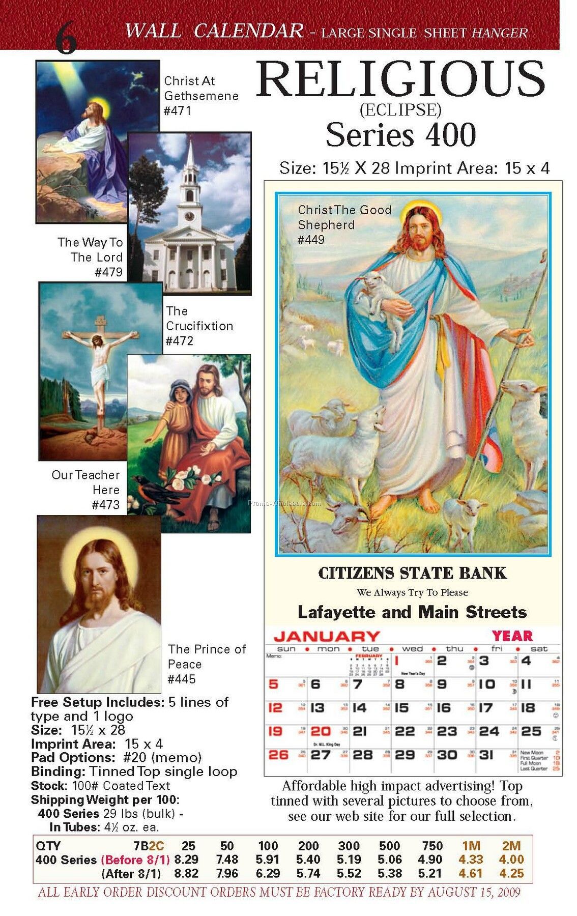 15-1/2"x28" Religious Wall Calendar - Prince Of Peace