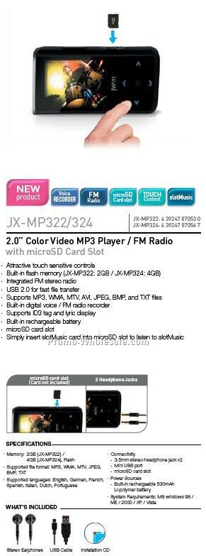 2.0" Color Video Mp3 Player/FM Radio W/Microsd Card Slot - 2gb