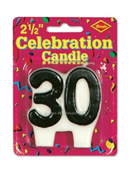 2-1/2" Celebration Black "30" Candle