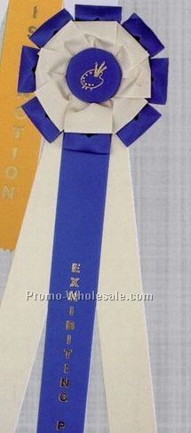 23" Custom Rosette Ribbon With 2"x20" Triple Streamer & 6" Head