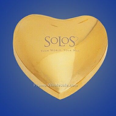 3-1/2"x3/4" Jumbo Gold Plated Heart Paper Weight (Screened)