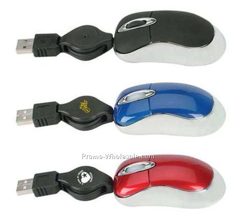 3"x1-3/8" 3d Super Mini Optical USB Mouse W/Retractable Cord