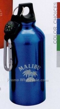 3"x7-1/2" 500ml Blue Aluminum Sport Flask I W/ Carabiner & Compass