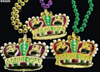 36" Mardi Gras Crown Bead Necklace