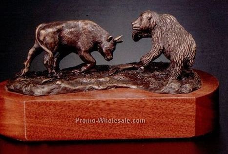 5-1/2"x8-1/2" Bronze Bull And Bear Sculpture