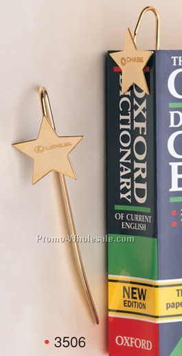 5-3/4"x1/2" Gold Plated Solid Brass Star Bookmark (Engraved)