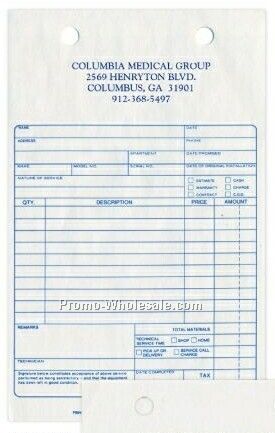 5-5/8"x8-1/2" 2 Part Service Register Forms