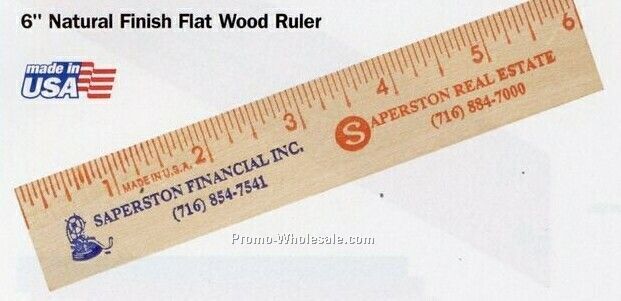 6" Natural Finish Flat Wide Wood Ruler - 2 Day Rush
