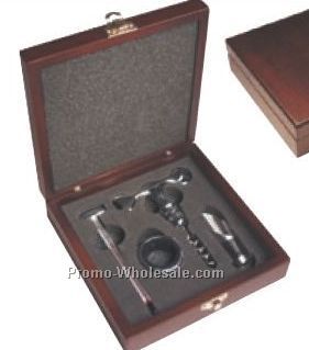 6-1/2"x6-1/2"x2" 4 Piece Wine Gift Set In Rosewood Box