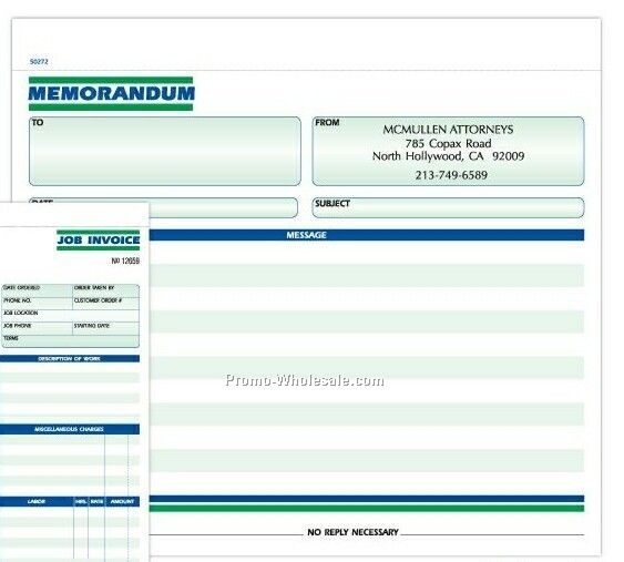 8-1/2"x4" 2 Part Memorandum Formatted Snap Sets