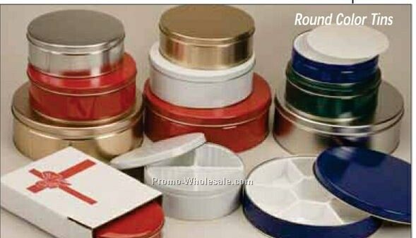 9-7/8"x3-1/2" Round Tins - Gold/Silver/Red/White