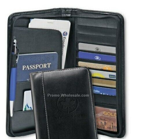 Accent Leather Zippered Passport Case