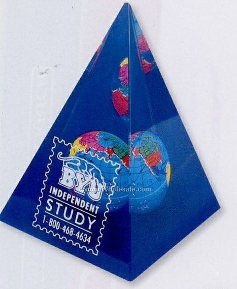 Acrylic Pyramid Paperweight W/ Globe (Standard Shipping)