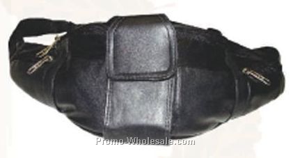 Black Lambskin Waist Wallet Fanny Pack W/Front Cell Phone Pouch