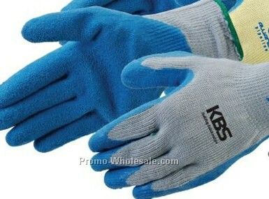 Blue Textured Latex Palm Coated Gloves With Gray Shell