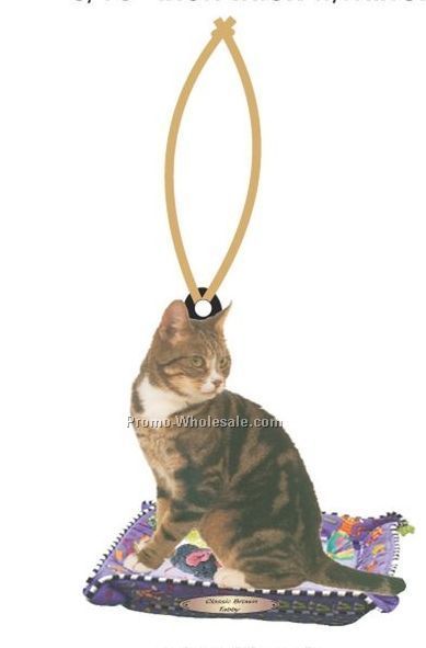 Brown Tabby Cat Executive Line Ornament W/ Mirrored Back (8 Square Inch)