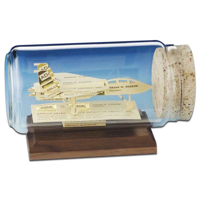 Business Card In A Bottle Sculpture - F-14 Jet Fighter