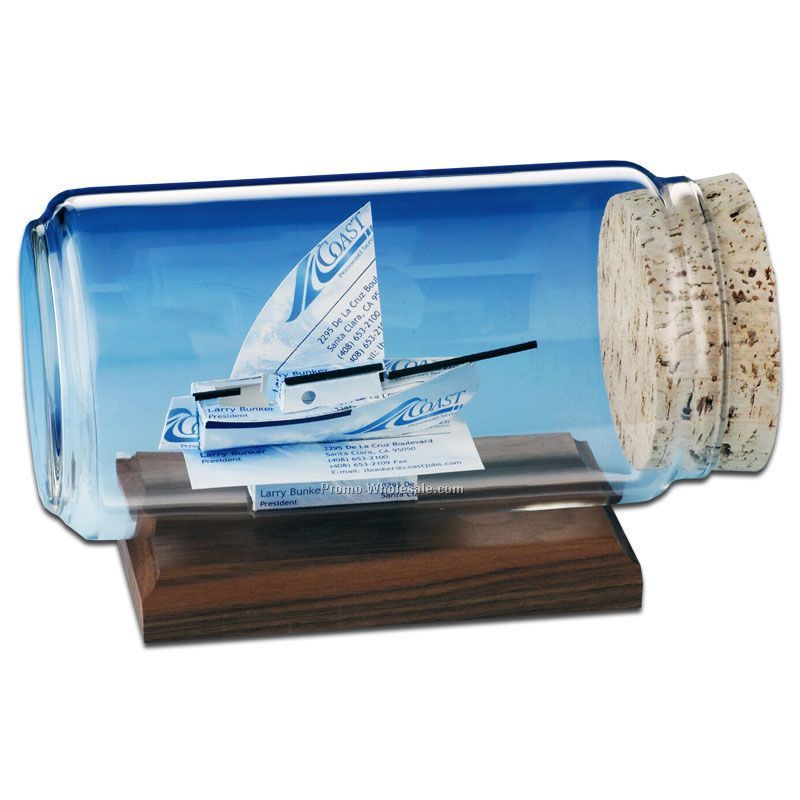 Business Card In A Bottle Sculpture - Sloop Sail Boat