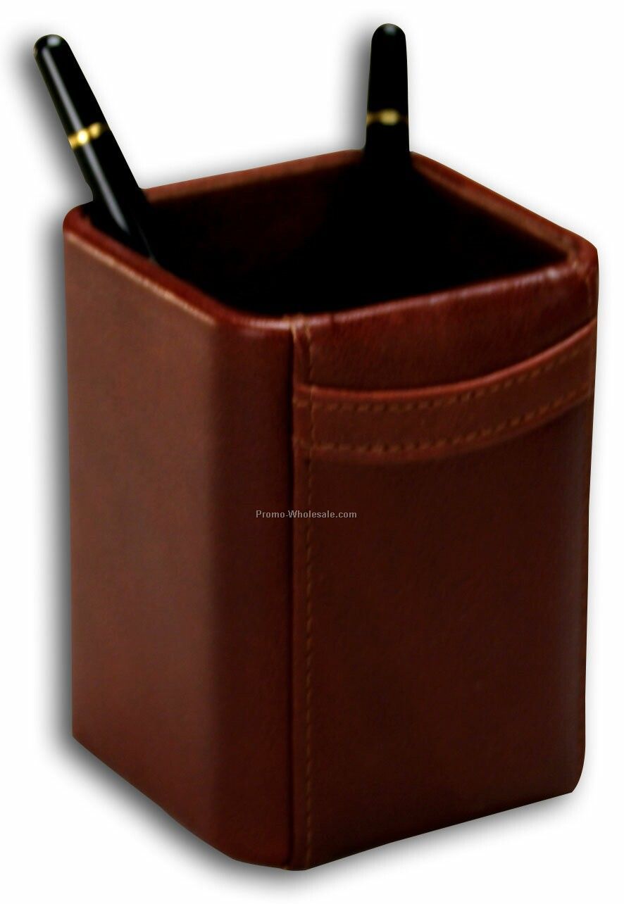 Classic Leather Pencil Cup Holder - Mocha Brown
