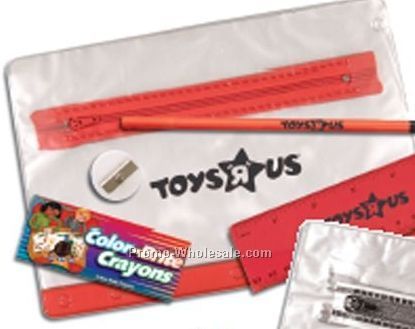 Clear Translucent School Kit With Pencil/ Ruler/ Crayon/ Sharpener