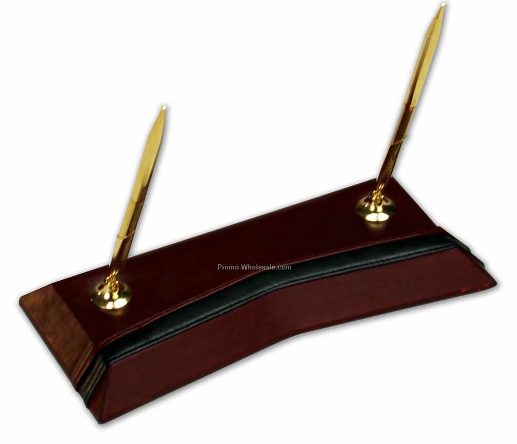 Contemporary Style Leather Double Pen Stand