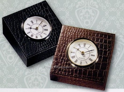 Croco Cowhide Leather Table Clock