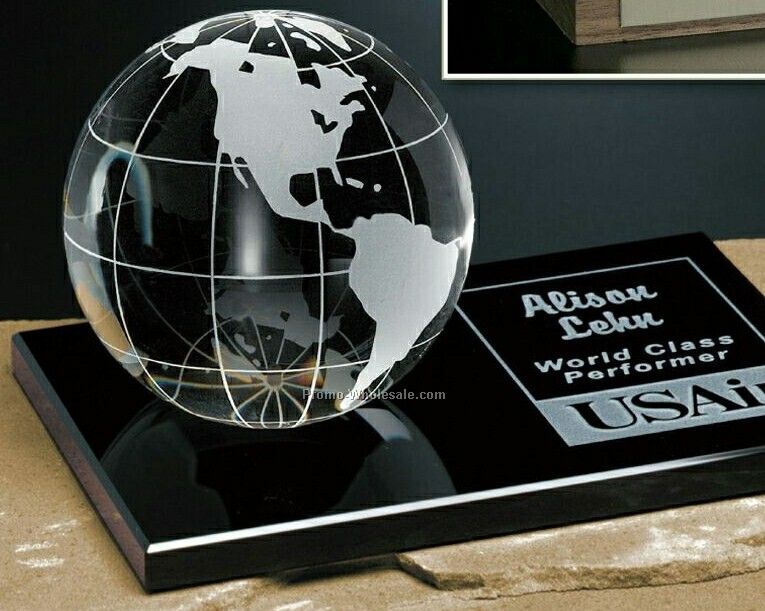 Crystal Galaxy Globe Award On Glass Base 3-1/8"