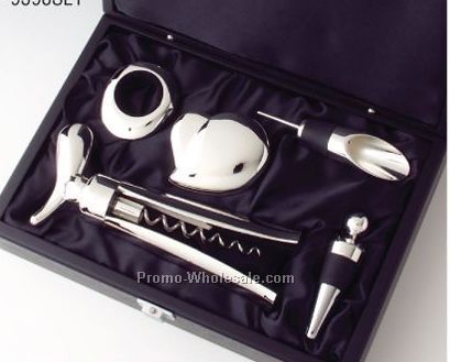 Deluxe Silver Plated Wine Tools Set With Black Box
