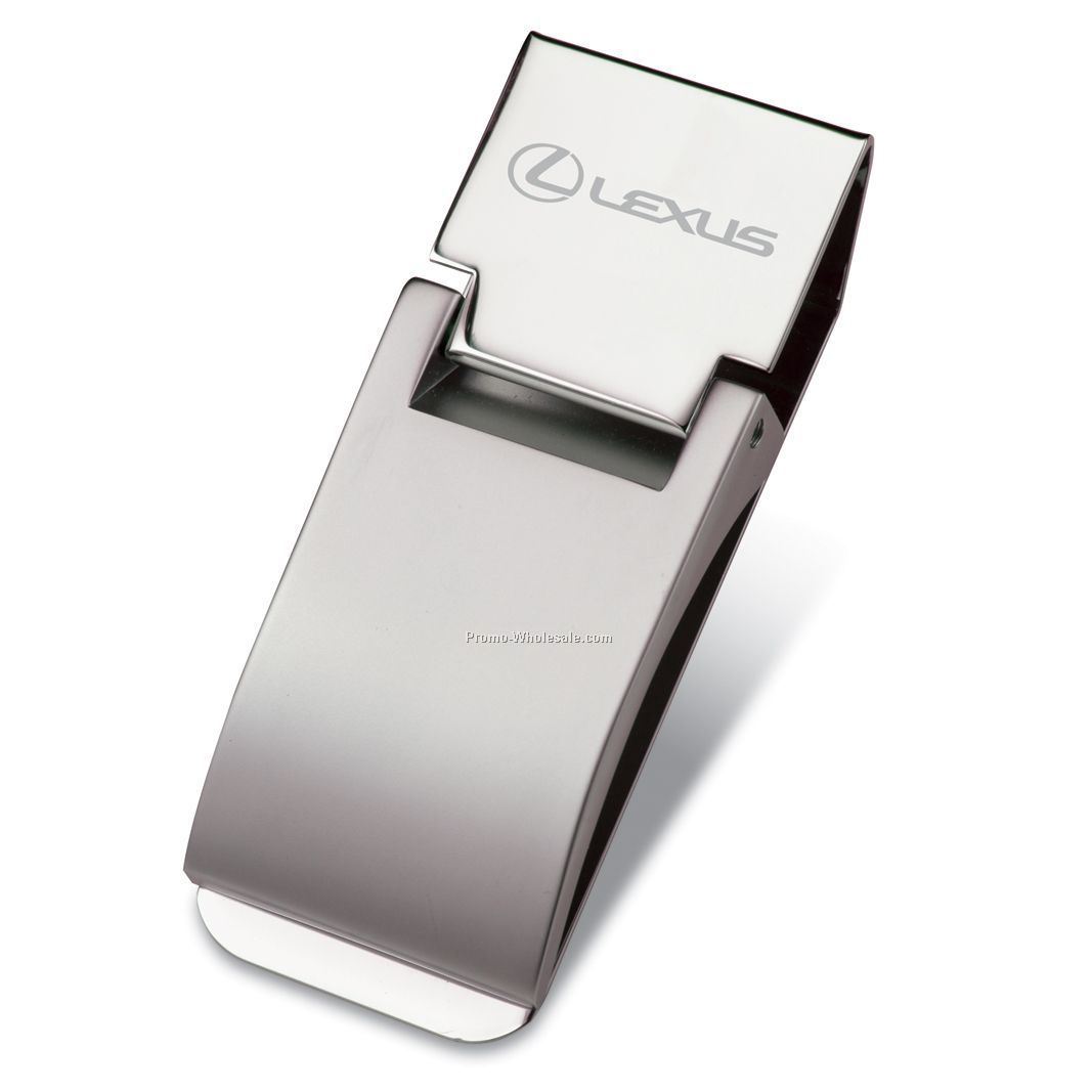 Dual Tone Silver Finish Over Alloy Money Clip With Snap Lock