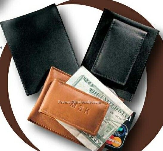 Florentine Napa Leather Magnetic Money Clip With Card Pocket