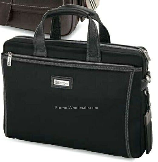 Forli Black Korean Throw Leather/ Nylon Briefcase 15-1/2"x11"x5"