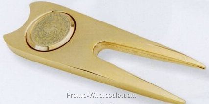 Gold Plated Golf Divot Repair Tool W/ Magnetic Ball Marker