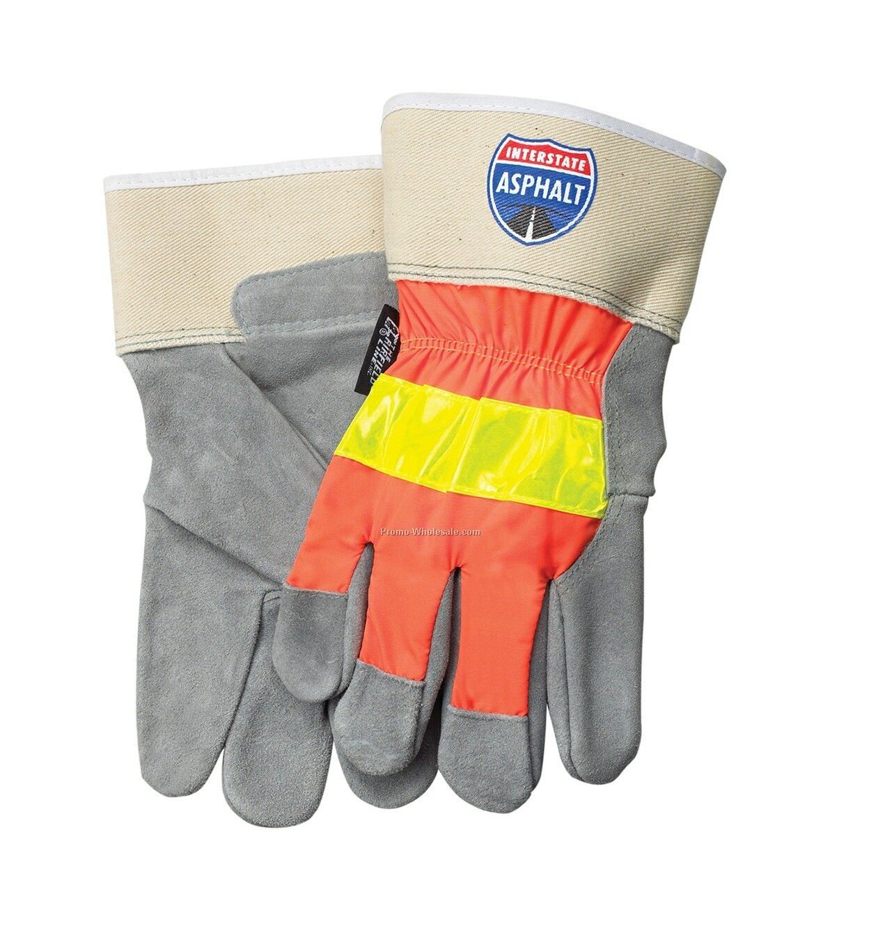 Grey Split Leather Palm Glove With Reflective Back (Large)