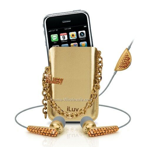 Iluv Crystal Earphone With Volume Control & Holster Case - Gold