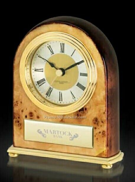 Jorg Gray Fluor II Burlwood Desk Clock 4-1/4"x5"x2-1/2"