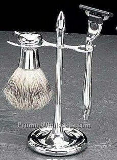 Mach 3 Foldable Razor With Badger Brush On Chrome Plated Stand