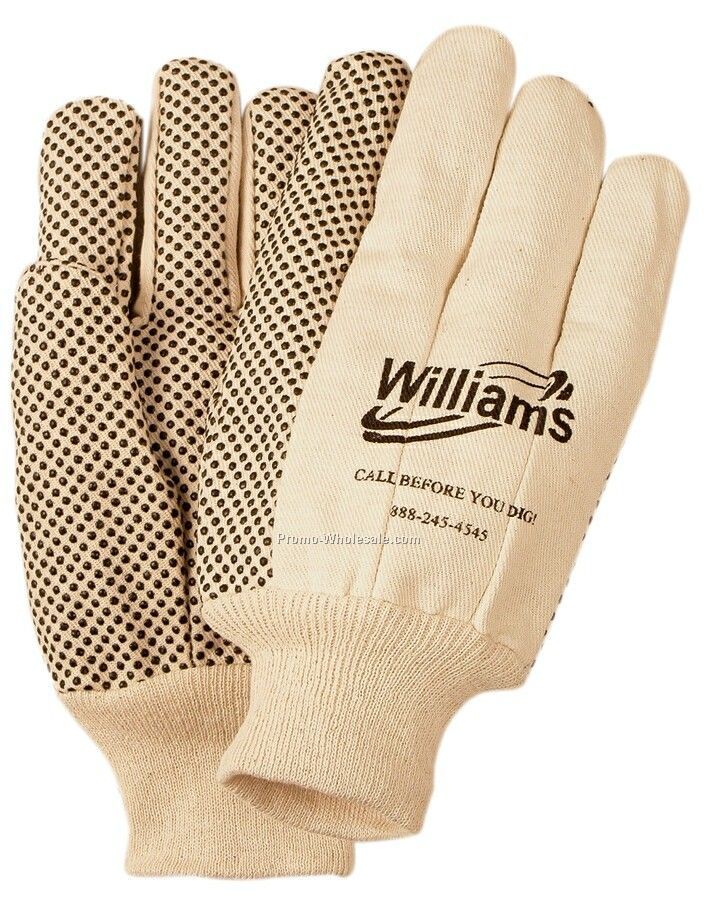 Men's 100% Cotton Canvas Gloves With Pvc Grip Dots On Palm (Small/ Large)