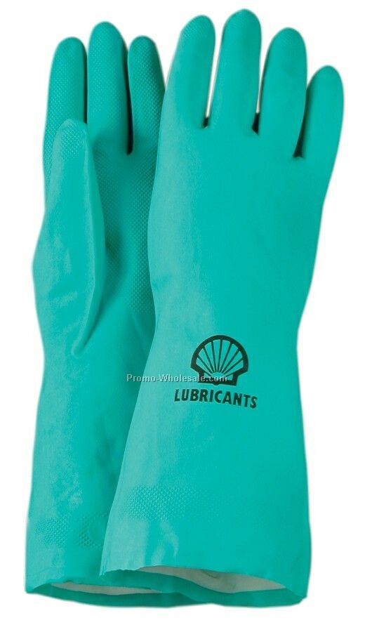 Men's Green Nitrile 13" Length Gloves With Grip Palm & Flock Lining (S-xl)