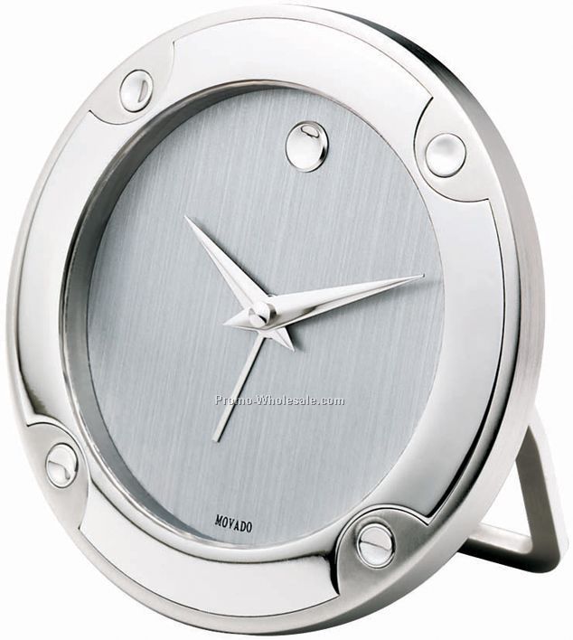 Movado Silver Museum Dial Stainless Steel Alarm Clock