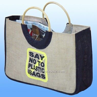 Natural Jute Bags With Rattan Handle