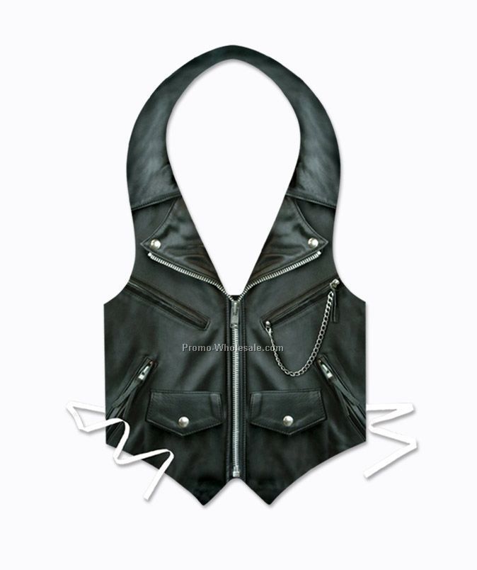Packaged Plastic Black Leather Jacket Vests (Full Size)