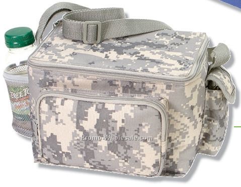 Q-tees Digital Camo 6 Pack Cooler W/ Bottle Holder & Cell Phone Pouch