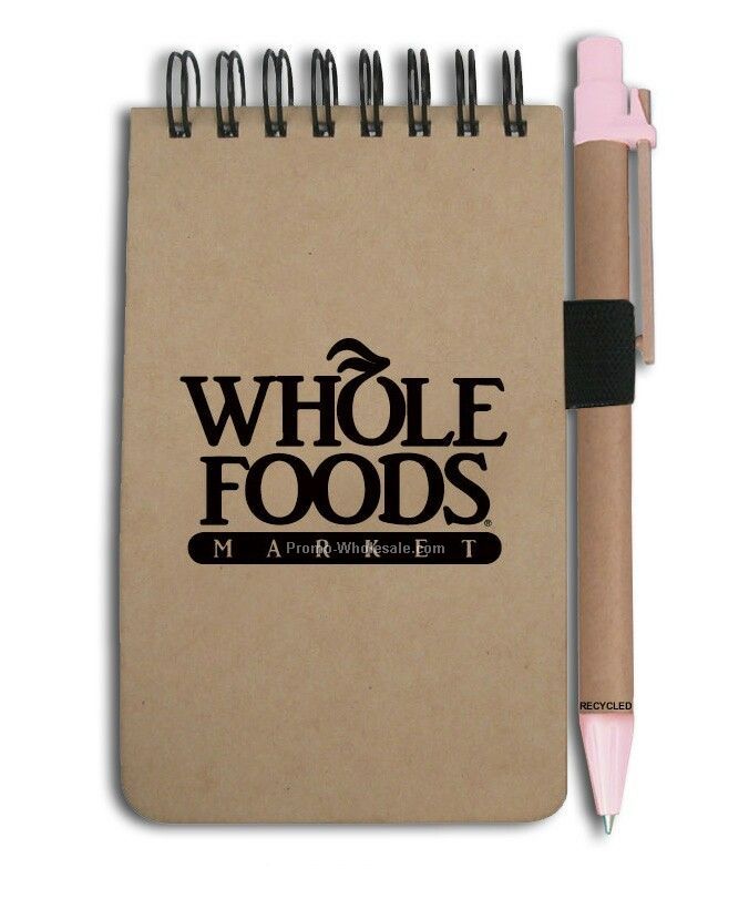Recycled Jotter Style Notebook W/ Pen (Pink)