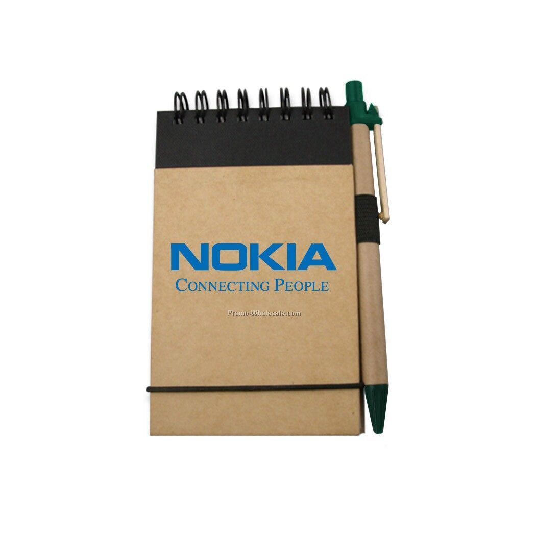 Recycled Reporter Style Notebook W/ Pen (Green)